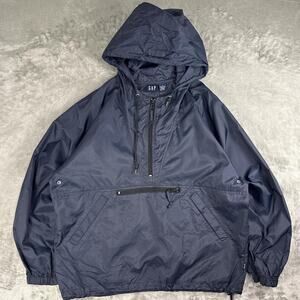 Vintage GAP Anorak Pullover Jacket Small Blue Hooded Nylon Windbreaker